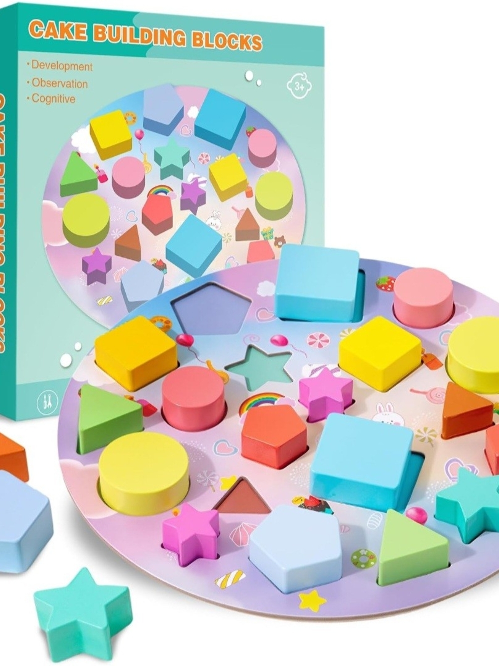 Cake Building Blocks Shape Sorter Toy - Pastel Multi-Color